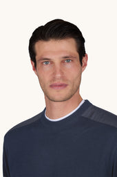 Crew Neck Sweater In Piuma Cotton With Technical Fabric Details