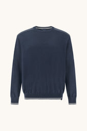 Crew Neck Sweater In Piuma Cotton With Technical Fabric Details