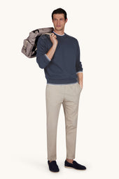 Crew Neck Sweater In Piuma Cotton With Technical Fabric Details