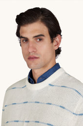 Crew Neck Sweater In Linen And Cotton Urukai With Striped Pattern