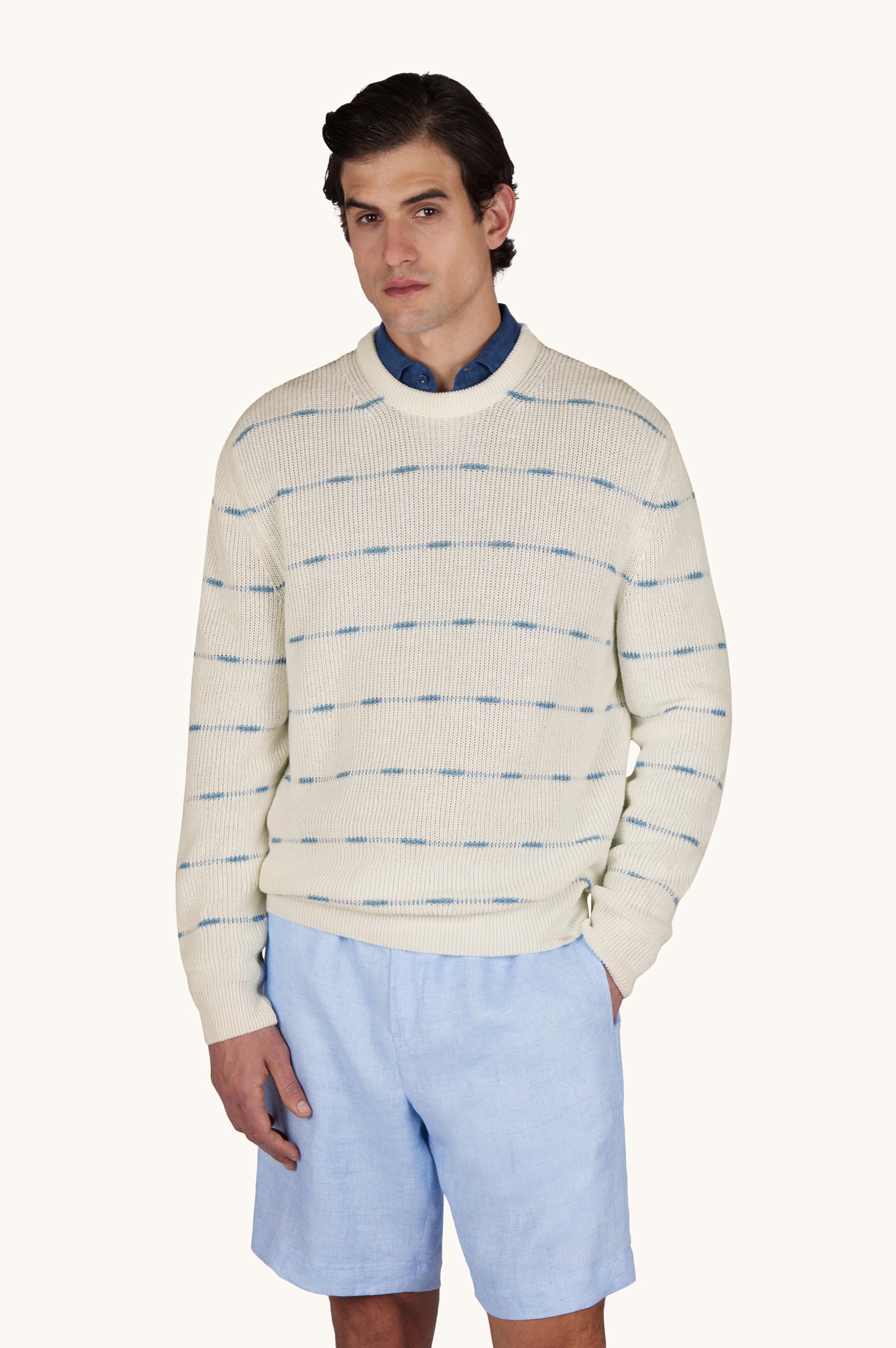 Crew Neck Sweater In Linen And Cotton Urukai With Striped Pattern
