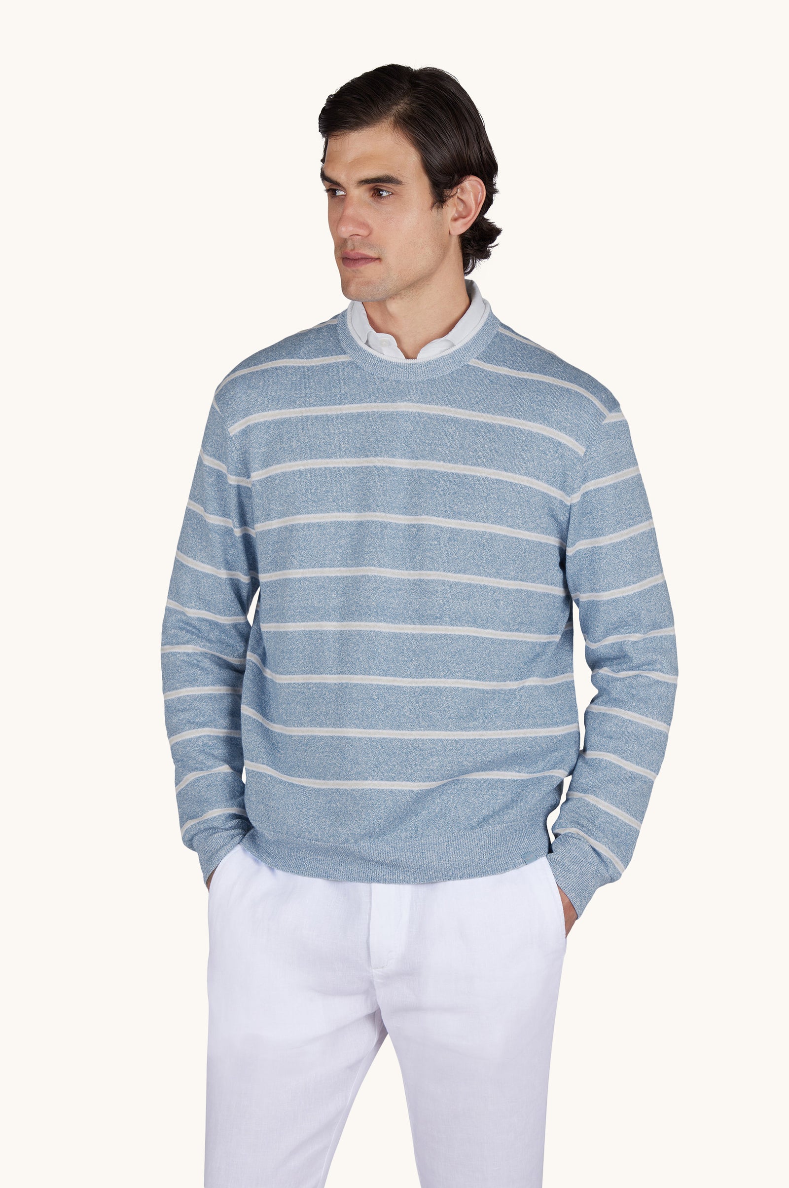 Crew Neck Sweater In Linen And Cotton Urukai