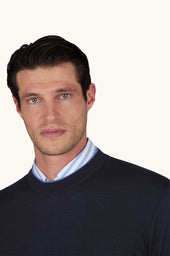 Crew Neck Sweater In Wool And Silk With Double Bicolor Collar