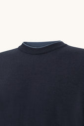 Crew Neck Sweater In Wool And Silk With Double Bicolor Collar