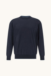 Crew Neck Sweater In Wool And Silk With Double Bicolor Collar