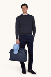 Crew Neck Sweater In Wool And Silk With Double Bicolor Collar