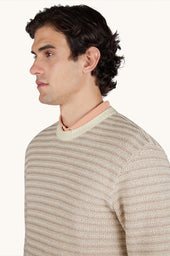 Crew Neck Sweater In Boucl Cotton With Striped Pattern