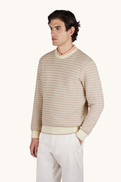 Crew‑neck sweater in bouclé cotton with striped pattern