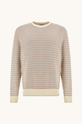 Crew Neck Sweater In Boucl Cotton With Striped Pattern