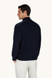Half Zip Sweater In Fresco Cotton With Linen Details