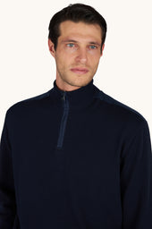Half Zip Sweater In Fresco Cotton With Linen Details