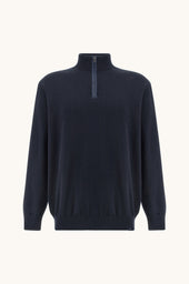 Half Zip Sweater In Fresco Cotton With Linen Details