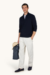 Half Zip Sweater In Fresco Cotton With Linen Details