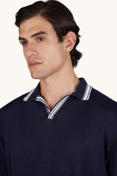 Polo Shirt With Open Collar In Linen