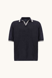 Polo Shirt With Open Collar In Linen