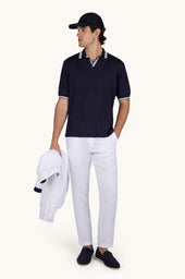 Polo Shirt With Open Collar In Linen