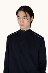 Half Zip Sweater In Cotton And Silk With Aqualeather Suede Details