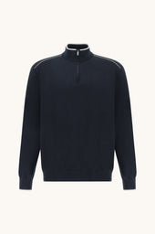 Half Zip Sweater In Cotton And Silk With Aqualeather Suede Details