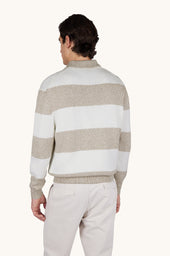 Knit Polo In Piuma Cotton With Striped Pattern