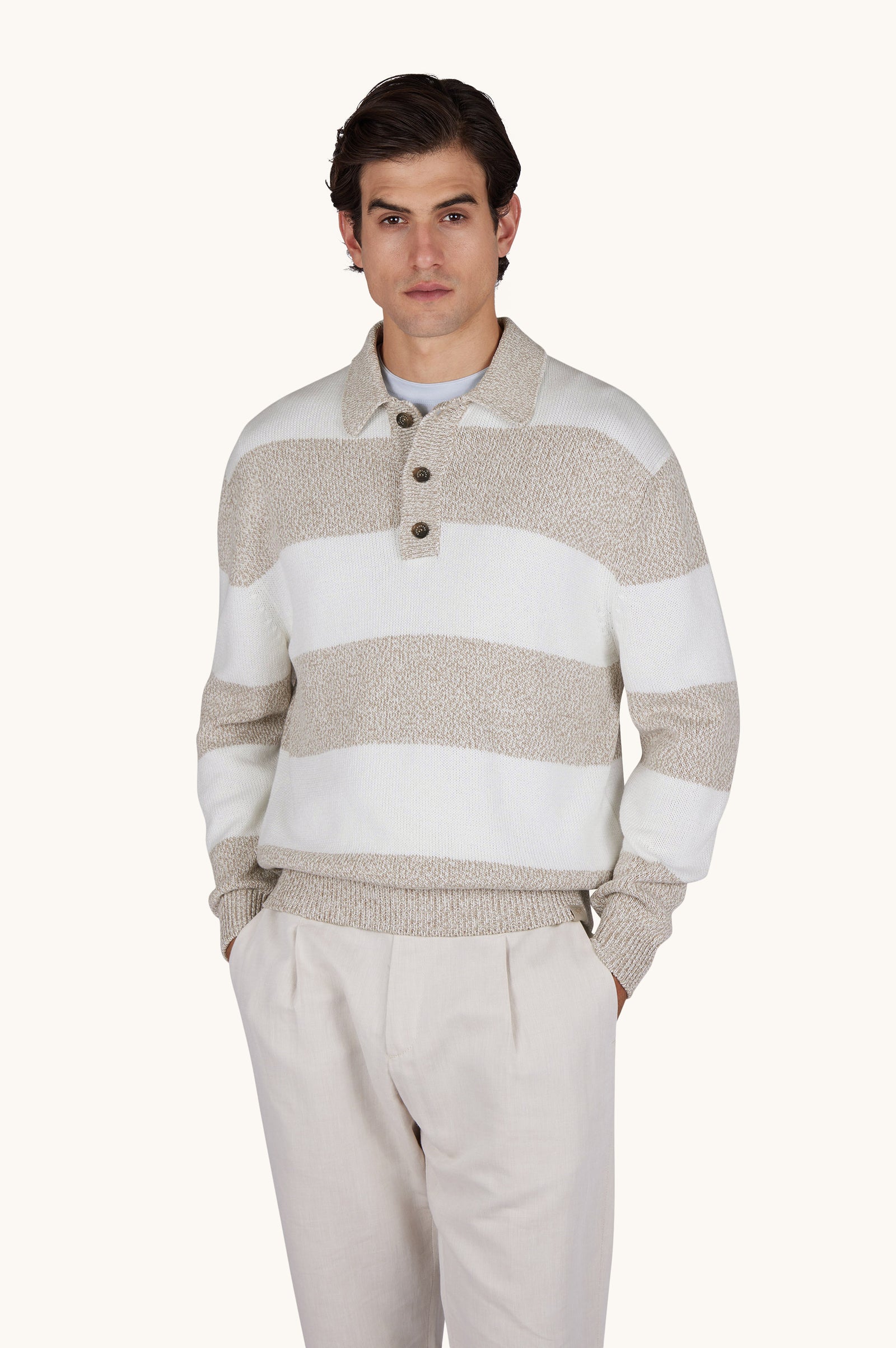Knit Polo In Piuma Cotton With Striped Pattern