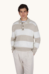 Knit polo in Piuma cotton with striped pattern