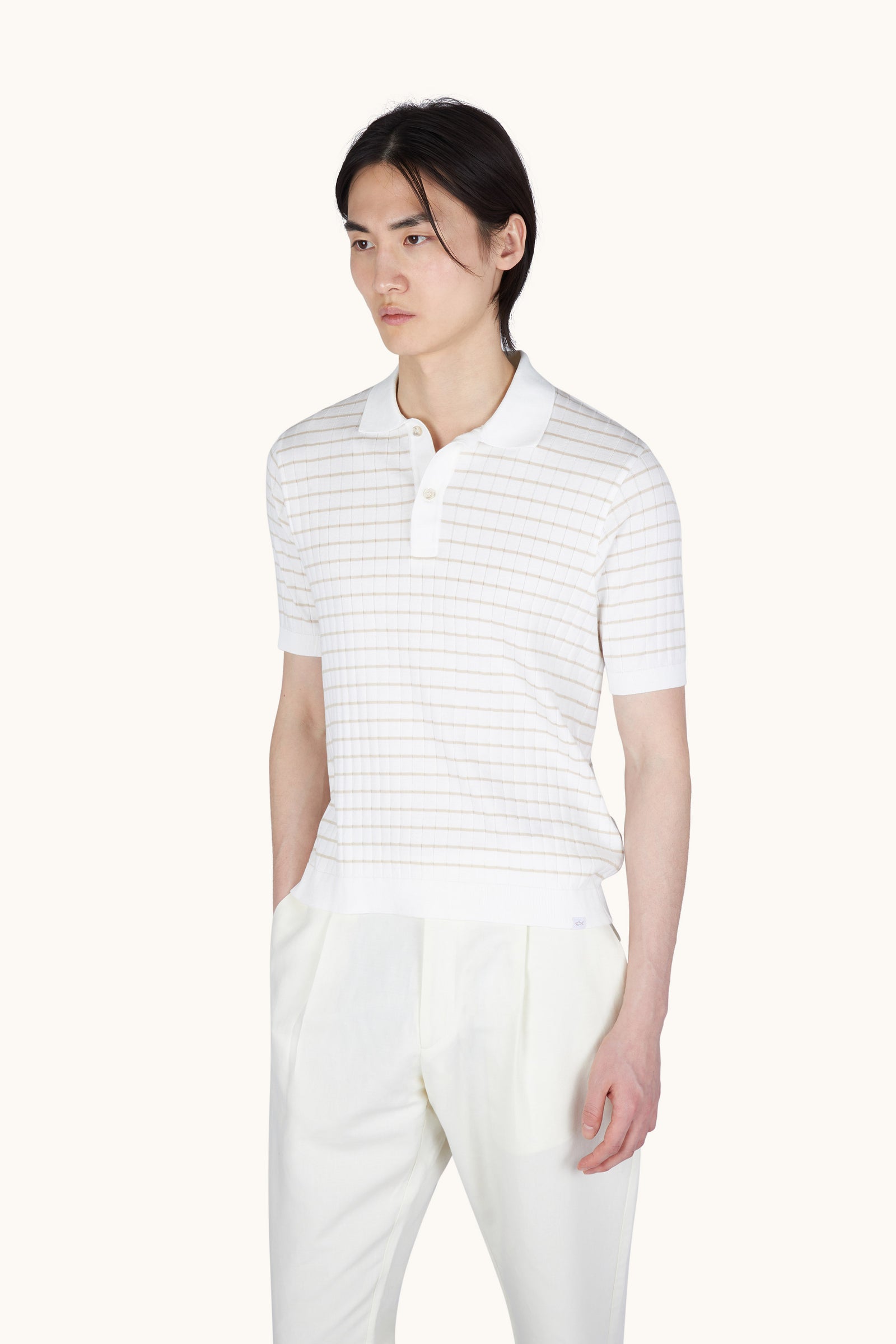 Polo In Piuma Cotton With Striped Pattern