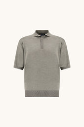 Wool and silk polo with suede details