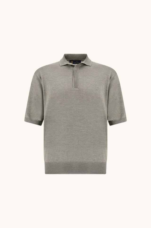 Wool and silk polo with suede details