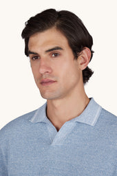 Open Collar Polo In Urukai Linen And Cotton