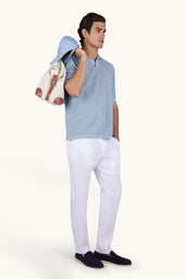 Open Collar Polo In Urukai Linen And Cotton