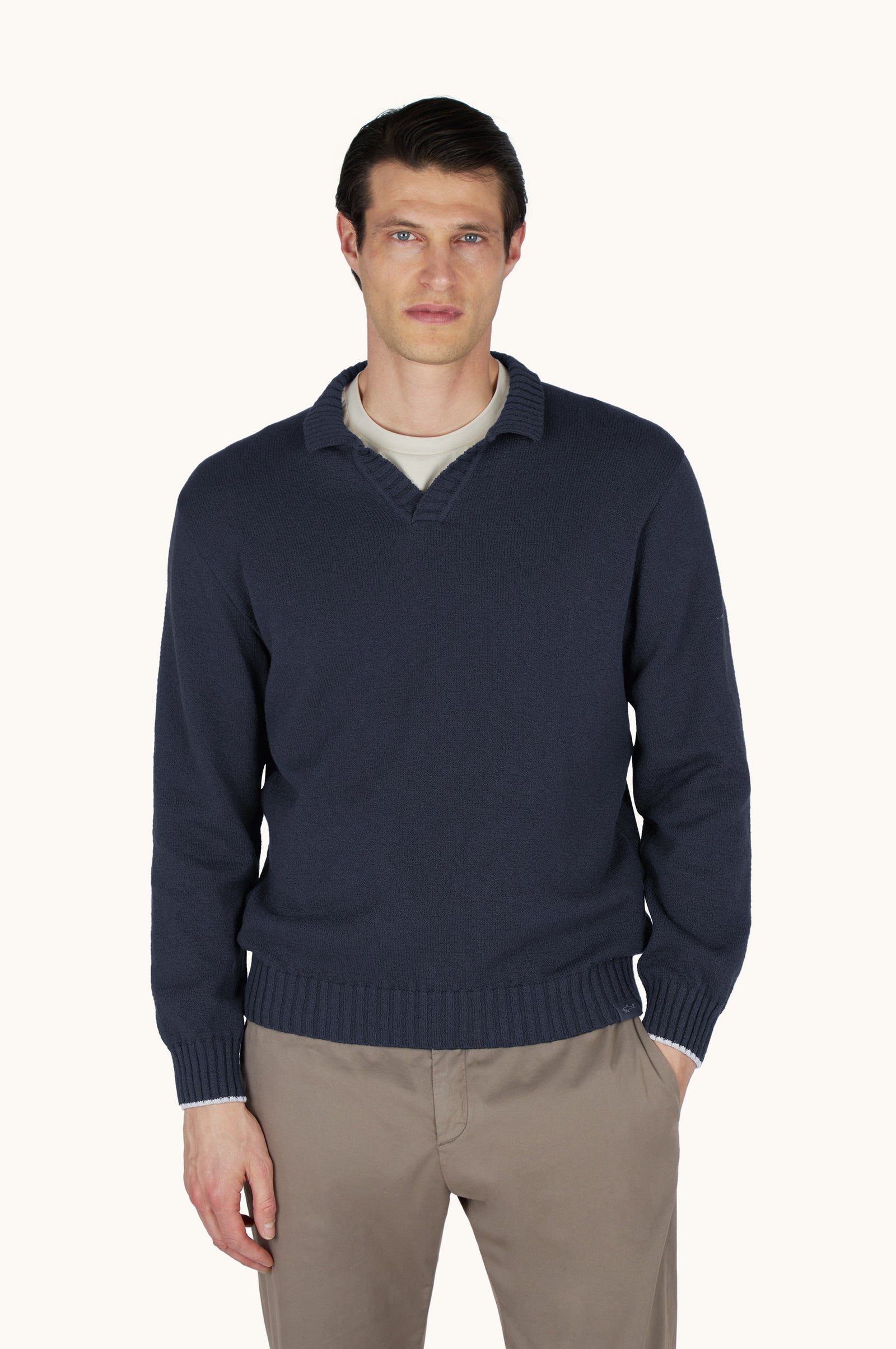 Open Collar Sweater In Boucl Cotton