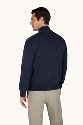Zip Up Sweater In Fresco Cotton With Linen Details