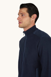 Zip Up Sweater In Fresco Cotton With Linen Details