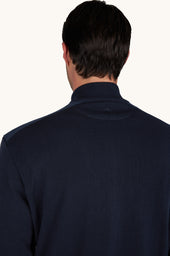 Zip Up Sweater In Fresco Cotton With Linen Details