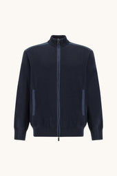 Zip Up Sweater In Fresco Cotton With Linen Details