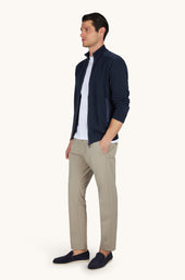 Zip Up Sweater In Fresco Cotton With Linen Details