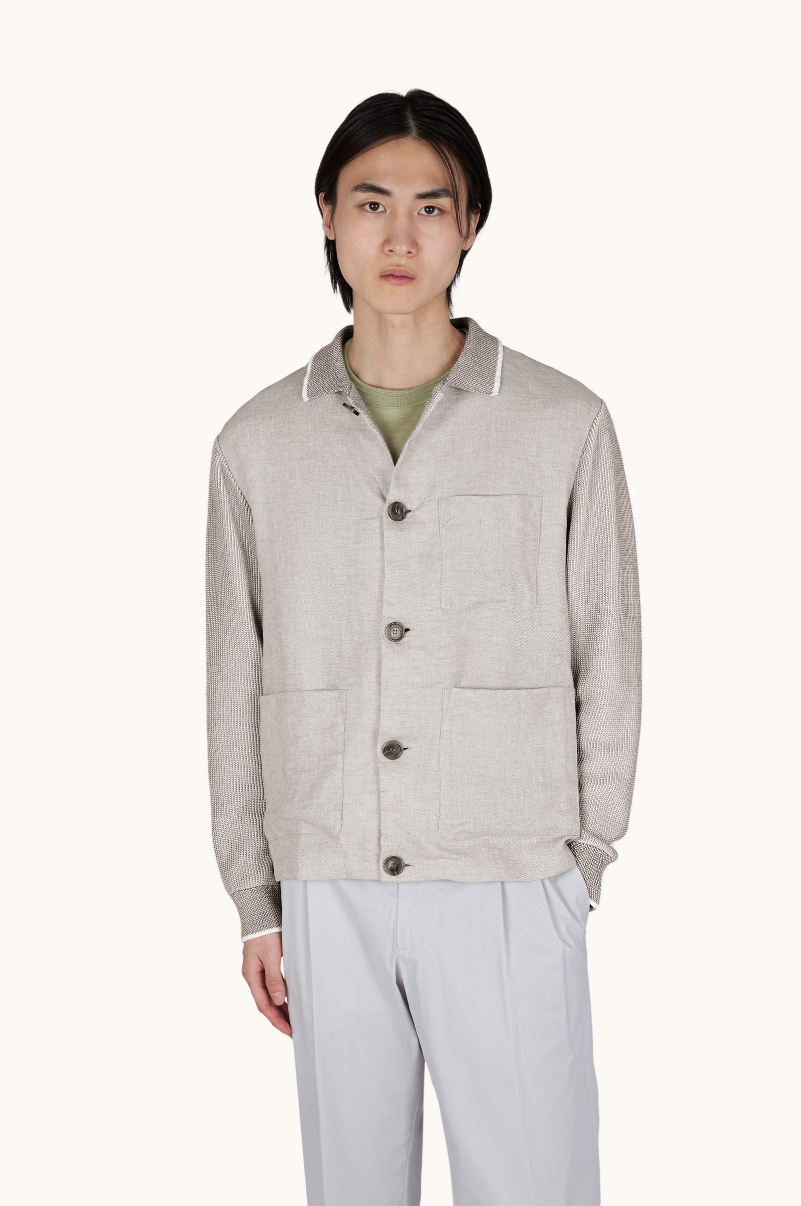 Hybrid Cardigan In Piuma Cotton And Linen