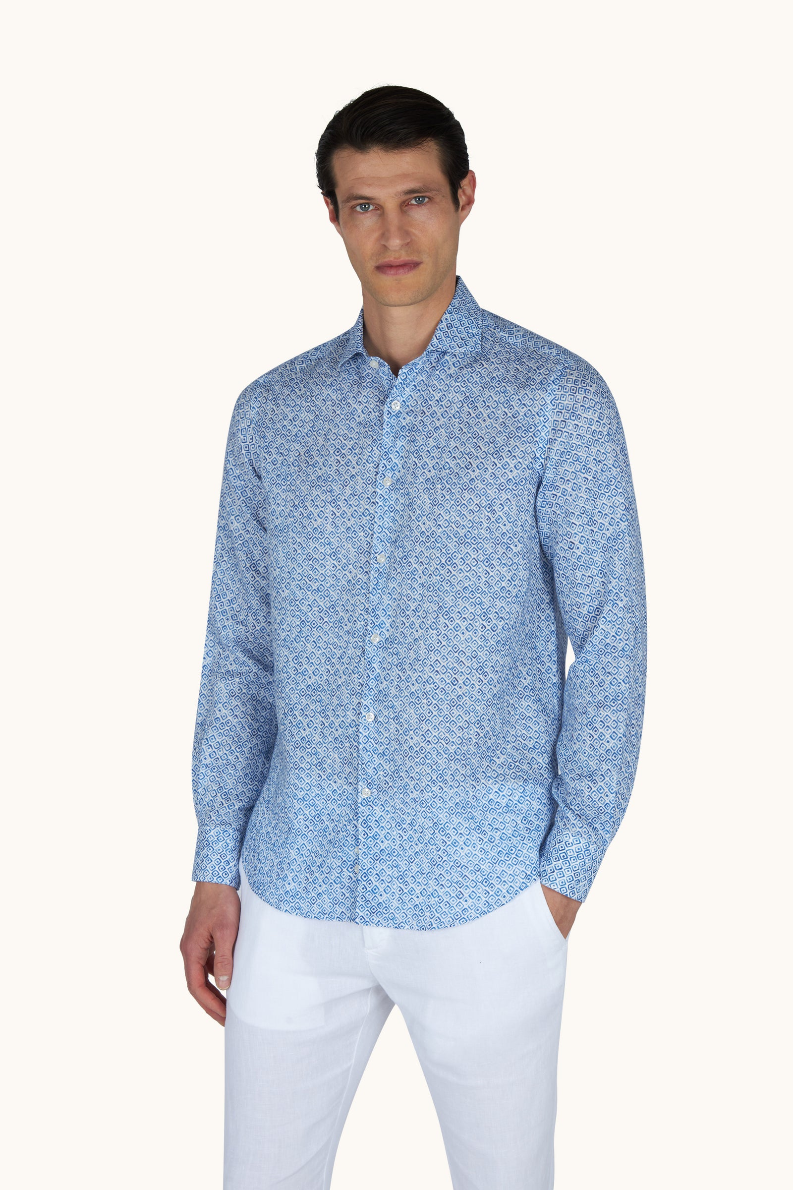 Linen Shirt With Geometric Watercolor Pattern