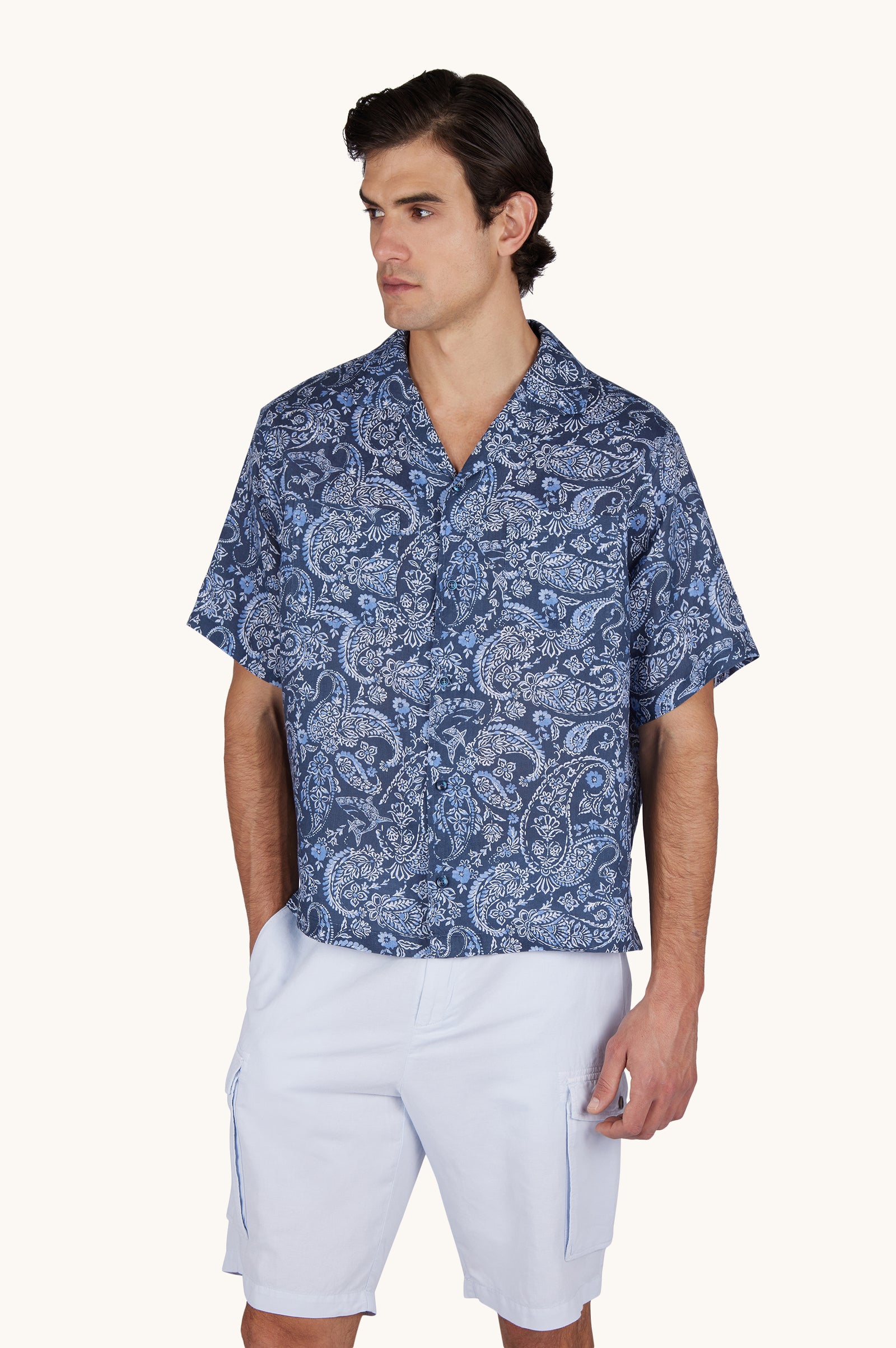 Linen Shirt With Shark Paisley Pattern