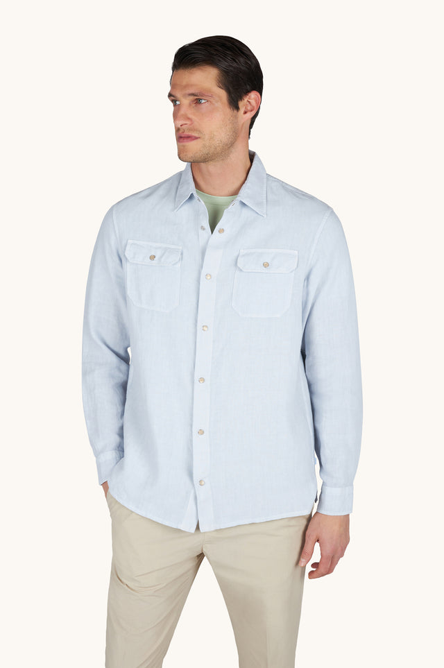 Garment dyed linen overshirt