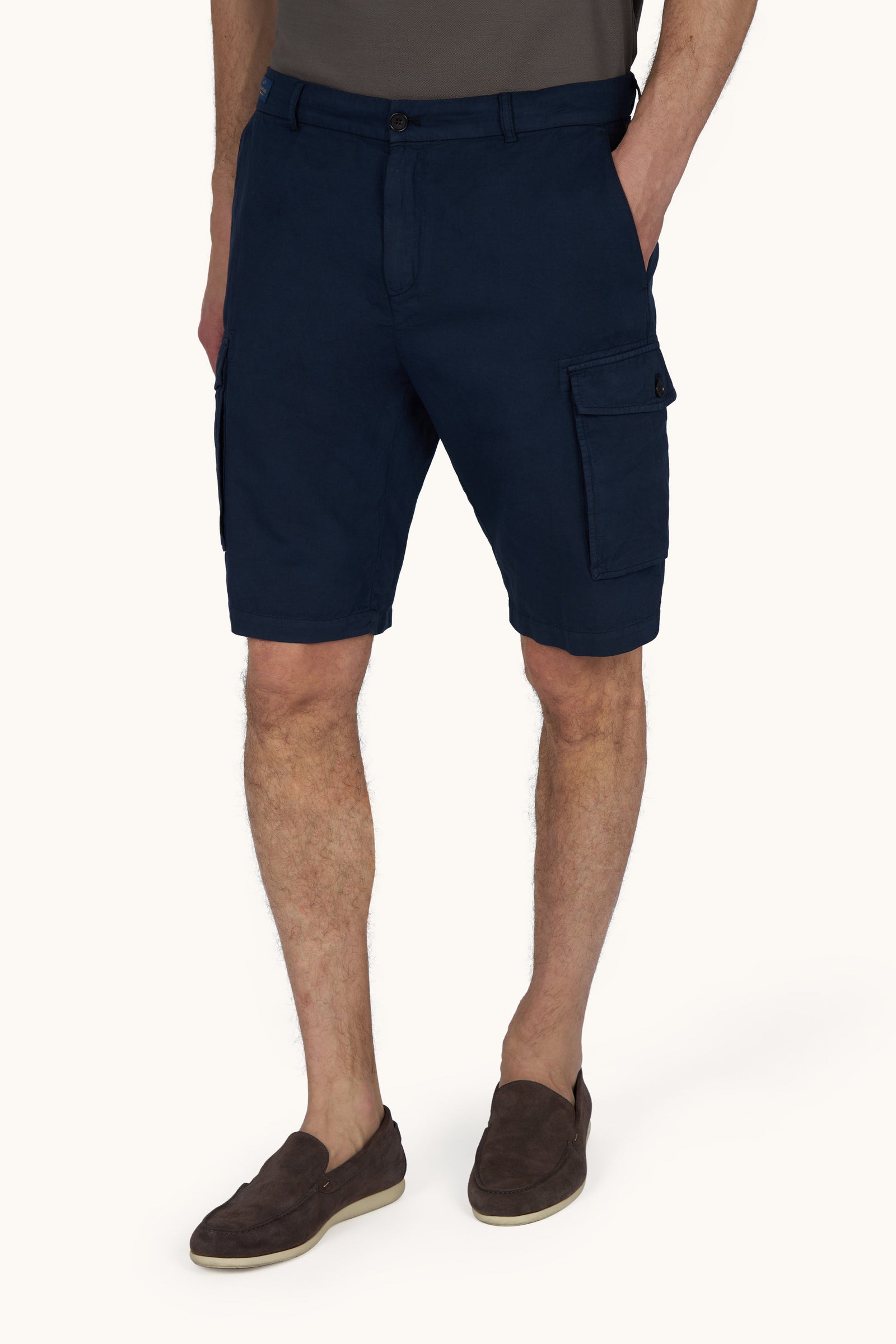 Garment Dyed Linen And Cotton Cargo Bermuda Shorts