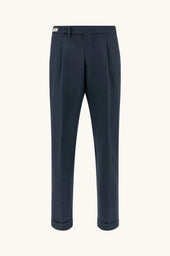 Chino Trousers In Linen And Cotton With Pleats