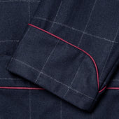 Windowpane Fox Flannel Wool Dressing Gown in Navy