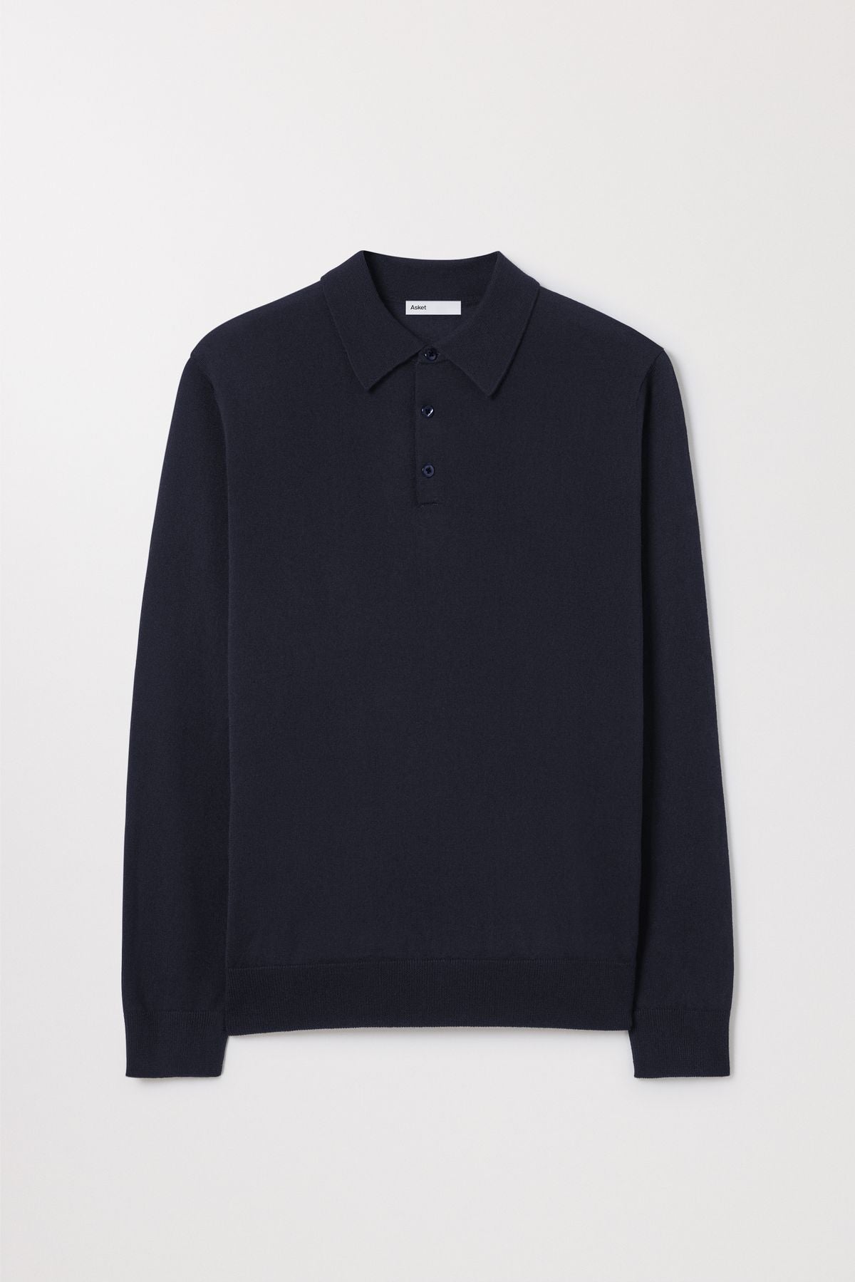 Melange Merino Wool Polo Buttoned Long Sleeve Asket