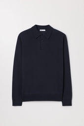 Melange Merino Wool Polo Buttoned Long Sleeve Asket
