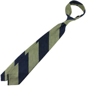 Block Stripe Shantung Silk Tie Olive Hand Rolled