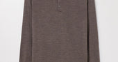 Brown Melange Merino Wool Polo | Buttoned Long Sleeve | Asket