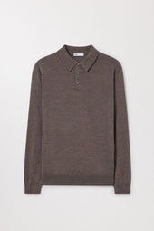 Melange Merino Wool Polo Buttoned Long Sleeve Asket