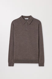 Melange Merino Wool Polo Buttoned Long Sleeve Asket
