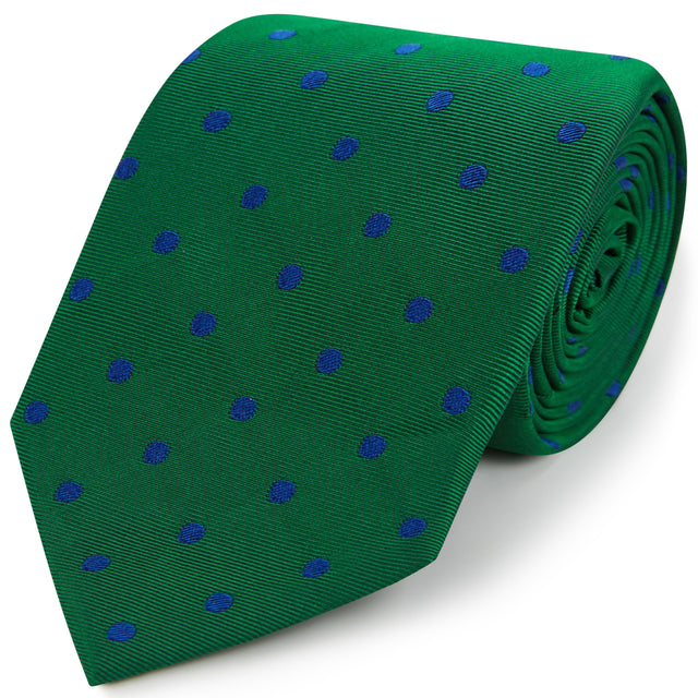 Green Blue Churchill Spot Woven Silk Tie